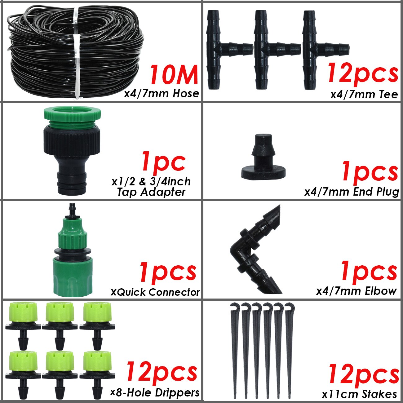 SPRYCLE 5-50M Automatic Garden Watering Adjustable Drip Irrigation System 1/4&#39;&#39; 4/7mm Hose Connectors for Pot Plants Greenhouse: SPL11-KIT16-10M