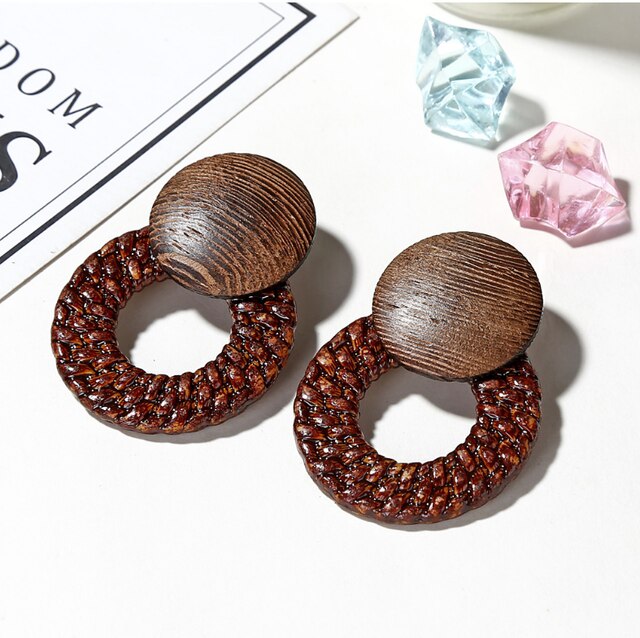 MGaidila, pendientes de aro de paja geométrica hechos de madera, colgantes, pendientes de estilo nacional retro bohemio: E2391