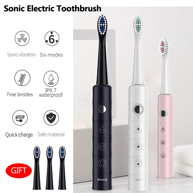 Sonic cabeças de escova de dentes elétrica ipx7 à prova dwaterproof água 6 modos carregamento usb recarregável dupont cerdas desconto adulto para mulher