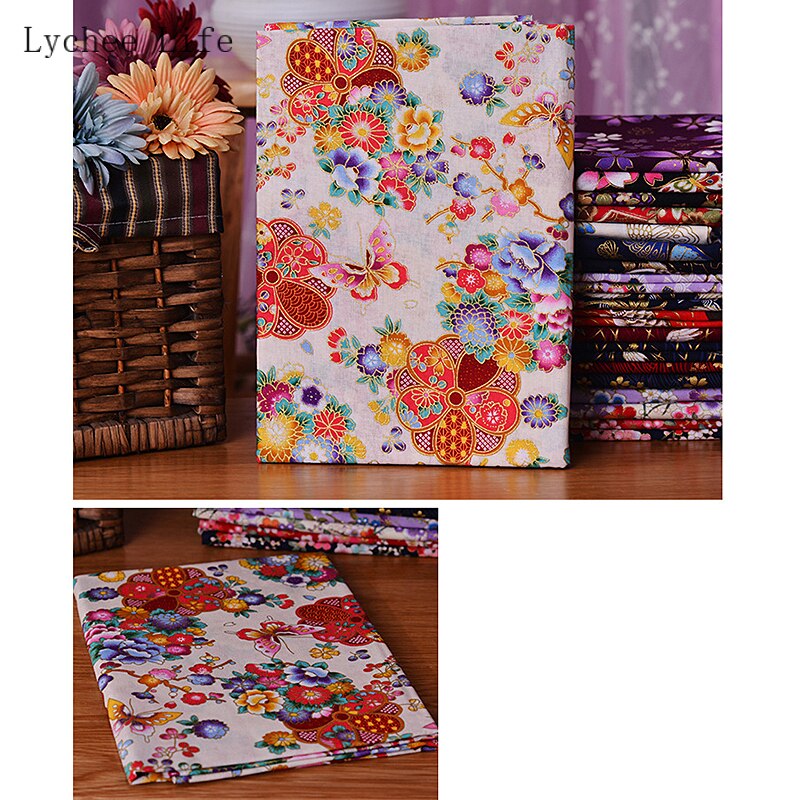 Lychee Leven Japanse Vlinder Kraan Gedrukt Patchwork Stof Zwart Rood Katoen Kersenbloesem Bronzing Stof Diy Naaien Ambachten