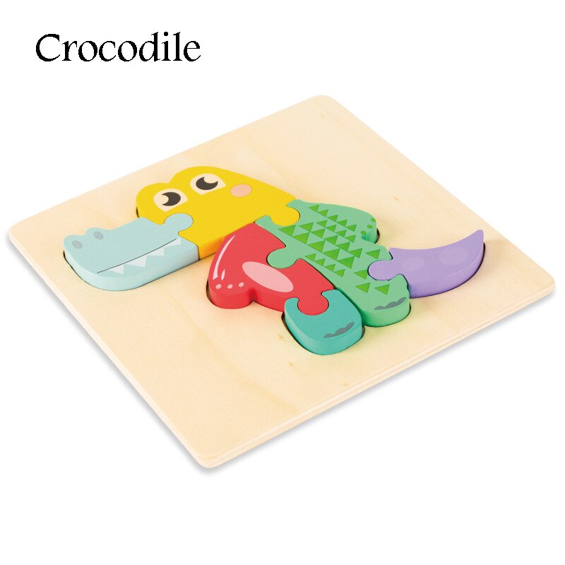 Wooden Puzzle Toys Cartoon Animal Wood Puzzles Cognition Educational Toy Baby Busyboard Smooth No Smell Thicken 3D Jigsaw toy: Crocodile