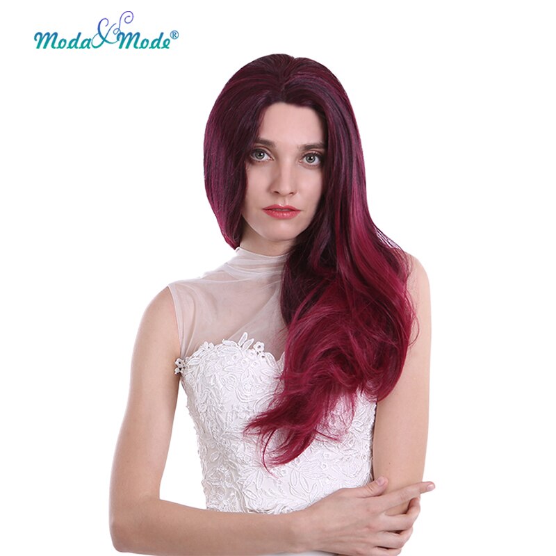 Moda & Modus Haar 26 "Lange Zijde Rechte Rode Pruik Ombre Blond Natuurlijke Haarlijn Synthetische Lace Front Pruik Warmte slip Haar