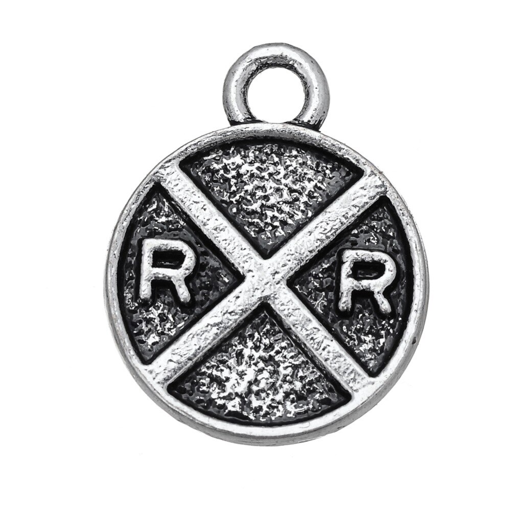 my shape 40pcs DIY Railroad Crossing Sign Charm Tibetan Silver Plated