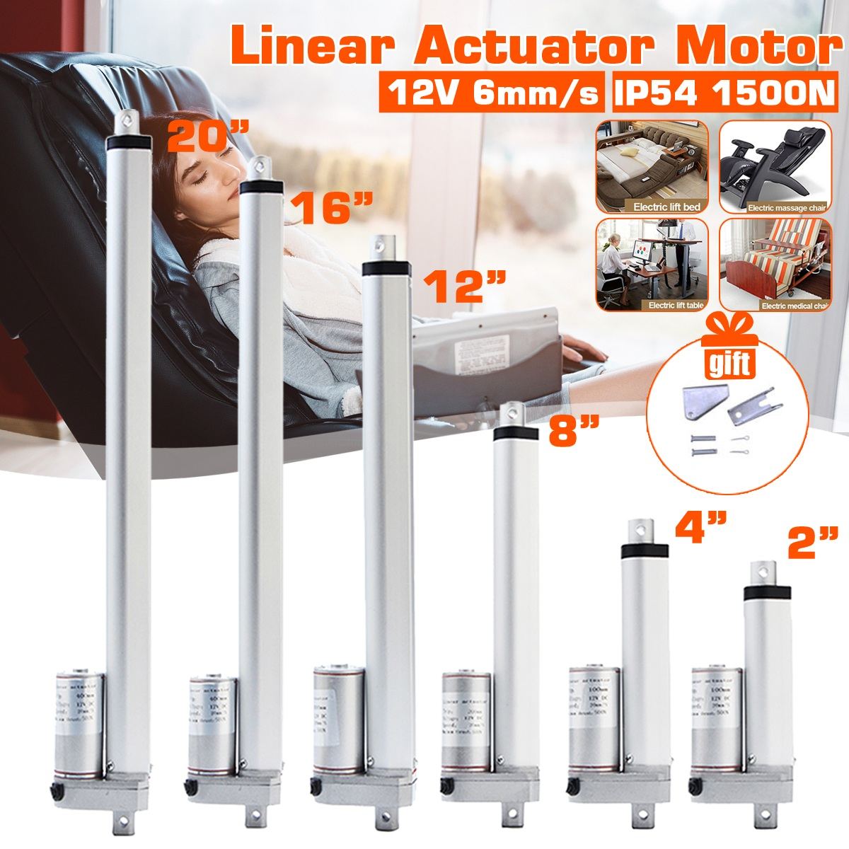 12V Electric Linear Actuator 50mm 100mm 200mm 300mm 400mm 500mm Stroke DC Motor Linear Motor For Industrial Construction