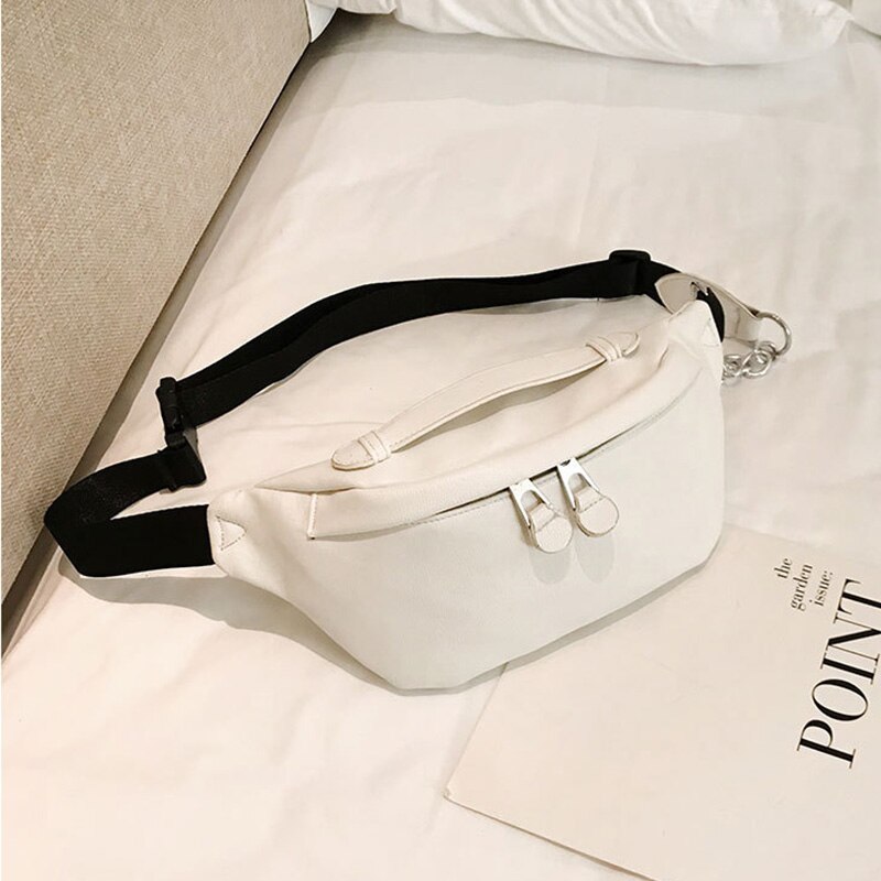 Sac banane en cuir PU pour femmes, sacoche de poitrine, de hanche, de bonne , noir, pour dames: White belt bag