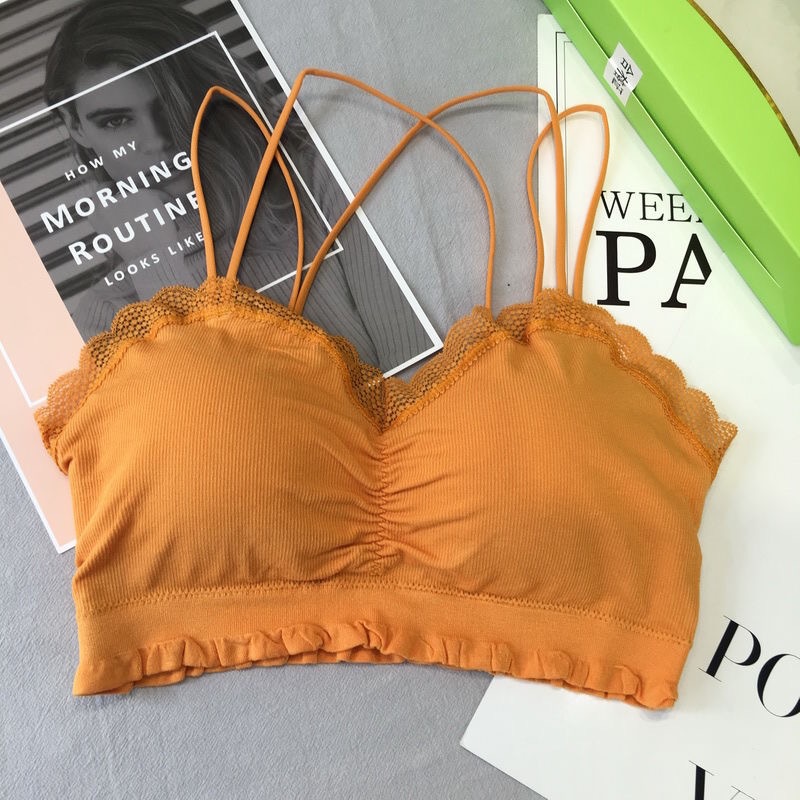 Push Up Top Bra women Seamless tanks Women Sexy Bra Solid Vest Breathable Underwear Breathable Sleep Bra: Orange