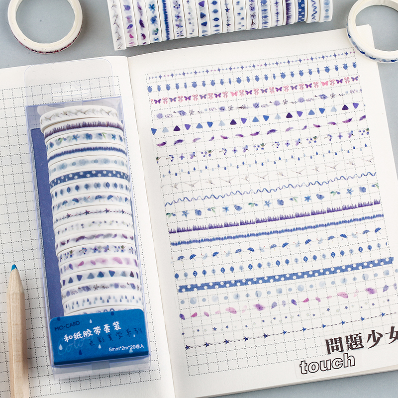 Washi tape papel adhesivo decorado multicolor para hacer scrapbooking, cinta de papel de arroz, celo japonés, decoración, manualidades, álbum de recortes, papelería japonesa, varios colores, paquete de 20 rollos