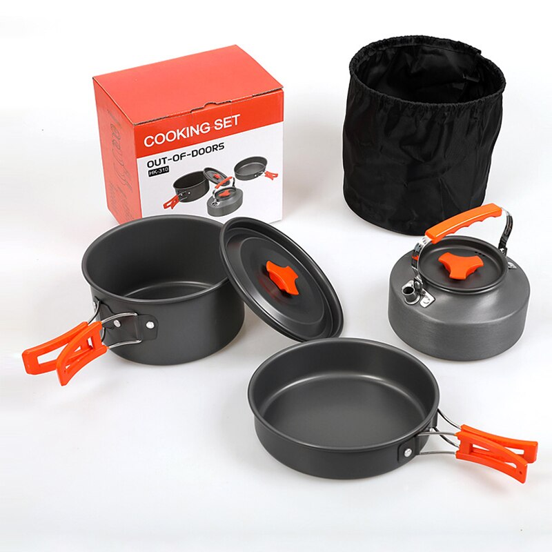 Camping Cookware Kit Set Water Kettle Pan Pot Travelling Hiking Picnic BBQ Tableware Equipment Outdoor Aluminum Cooking