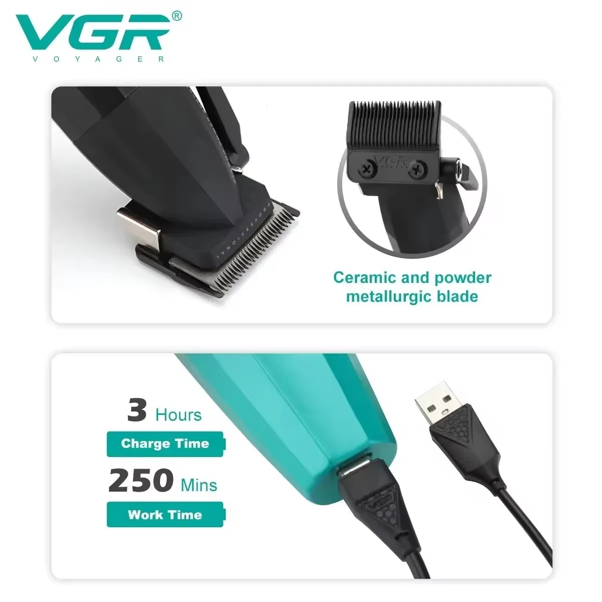 VGR Haartrimmer Professioneel Tondeuse Barbier Verstelbaar Haarknipmachine 9000 RPM Tondeuse LED-scherm Haartrimmers Mannen V-003