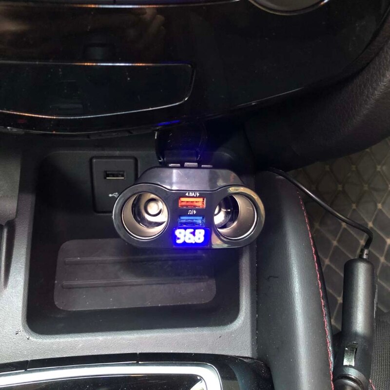 Car 2-Way Socket Splitter Dual USB Charger FM Transmitter U Disk Music Player E65C