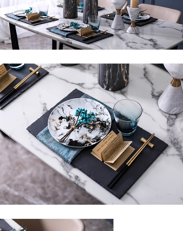 Black Gold White Ink Texture Ceramic Home Decoration Set Plate Dinner Plates Tbleware Set Dinnerware Steak Plate