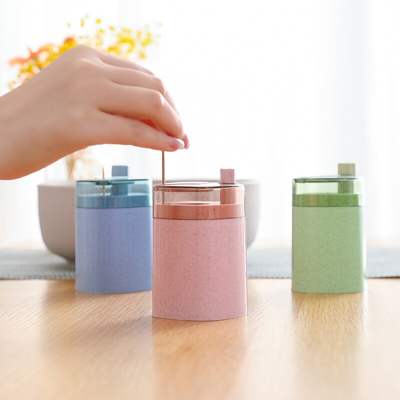 Automatic Toothpick Holders Container Wheat Straw Household Table Toothpick Storage Box Toothpick Dispenser Table Decoration
