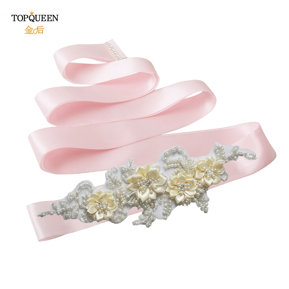 TOPQUEEN-cinturones de abalorios hechos a mano para novias, cinturón embellecedor de noche, cinturones de lujo, accesorios para vestidos de boda, S346: pink ribbon