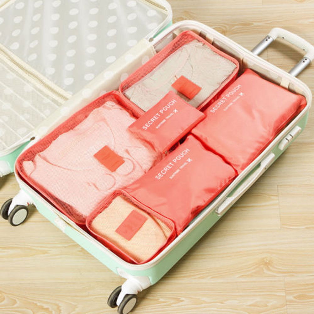 6 stk rejsearrangør taske tøjpose bærbar opbevaringsetui bagage kuffert chic tasker unisex brug rejsetilbehør: Rød