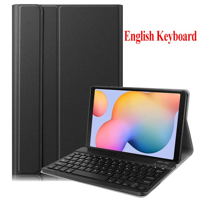 Keyboard Case for Samsung Galaxy Tab A 10.1 SM-T510 SM-T515 PU Leather Flip Stand Case Wireless Bluetooth Keyboard Cover: English Black-B