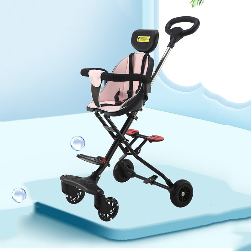 Poussette haute pour bébé, pliable, légère, à quatre roues, voiture de voyage: PINK Stroller1-4