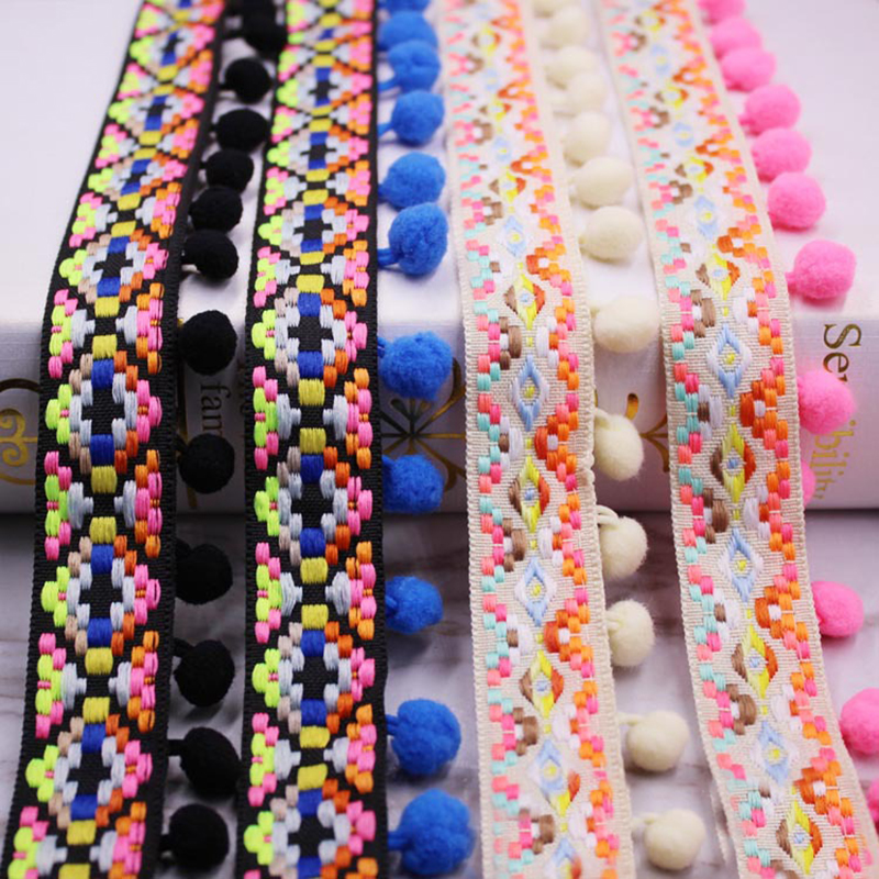 Pompón con flecos para decoración de cortinas, borlas de tela, adornos de encaje con flecos, accesorios de costura DIY, 1 yarda por lote