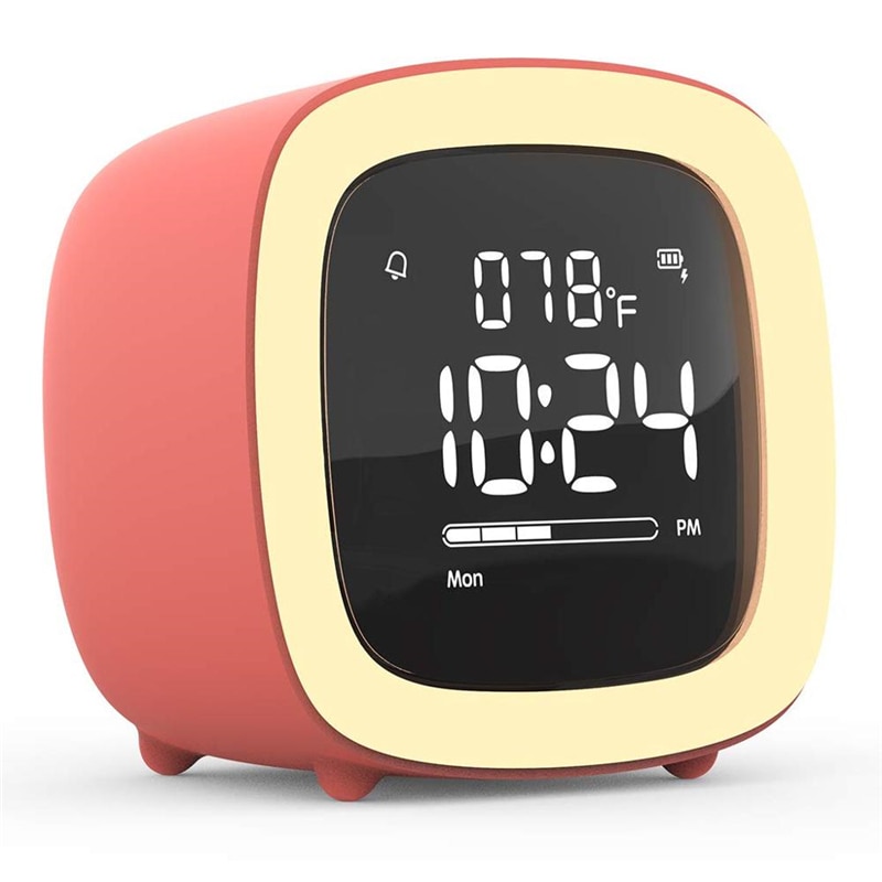 Kids Alarm Clock Cute-TV Night Light Alarm Clock for Children Bedroom Clock Rechargeable Battery Operated: Pink