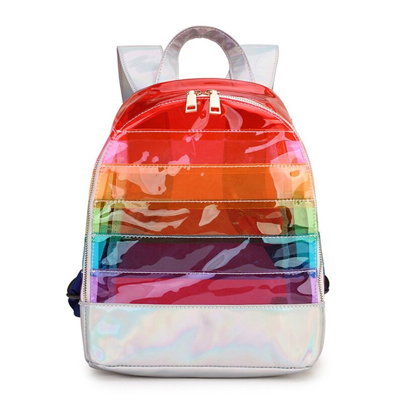 Regenbogen PVC Rucksack transparent Wasserdicht Schule Tasche Frauen Schulter Schulranzen Klar Bunte Rucksäcke Reise Daypack: RD