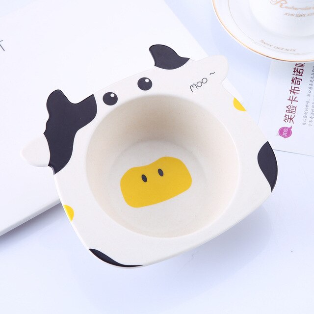 Bol de bébé en fibre de bambou plats pour enfants, bol d'alimentation naturel vaisselle pour enfants table dessin animé: Cow