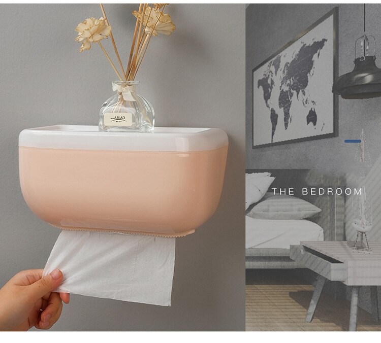 Waterdicht rolpapier gemakkelijk te scheuren toiletpapier doos gratis perforatiepapier rek doos telefoonstandaard: Roze