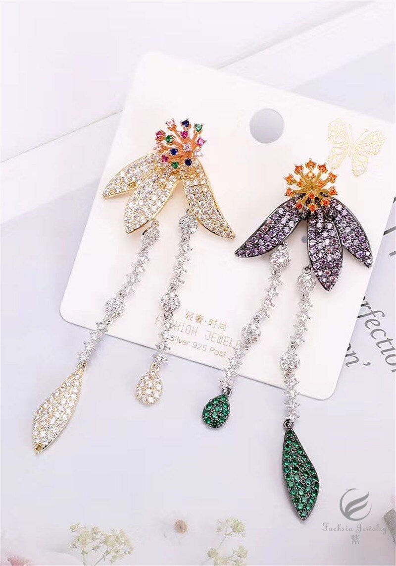 2020 moda nowy luksusowy motyl trójwymiarowe kwiaty długie kolczyki frędzle