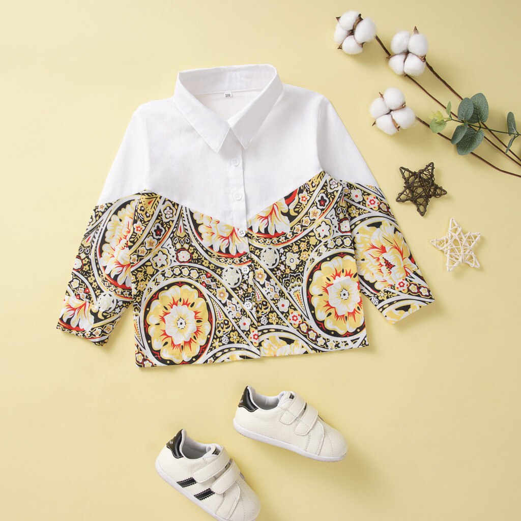 Peuter Kids Baby Jongens Lange Mouw Bloemenprint Gentleman Knop Shirt Kleding Mode Zomer Jongens Shirts Amerikaanse Europese