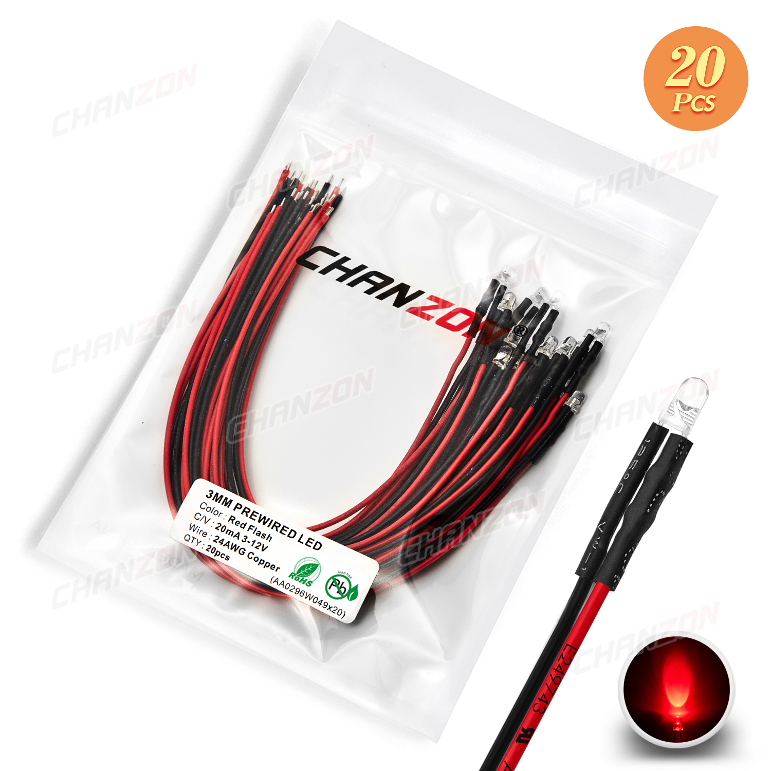 KeeYees 20Pcs LED 3mm Bleues 3-12V Câblées + 20 Supports De Montage