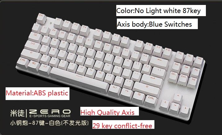 Metoo Backlight Mechanical Keyboard Blue Switch 87 Keys LED USB Wired Anti-Ghosting Gaming Keyboard Russian sticker