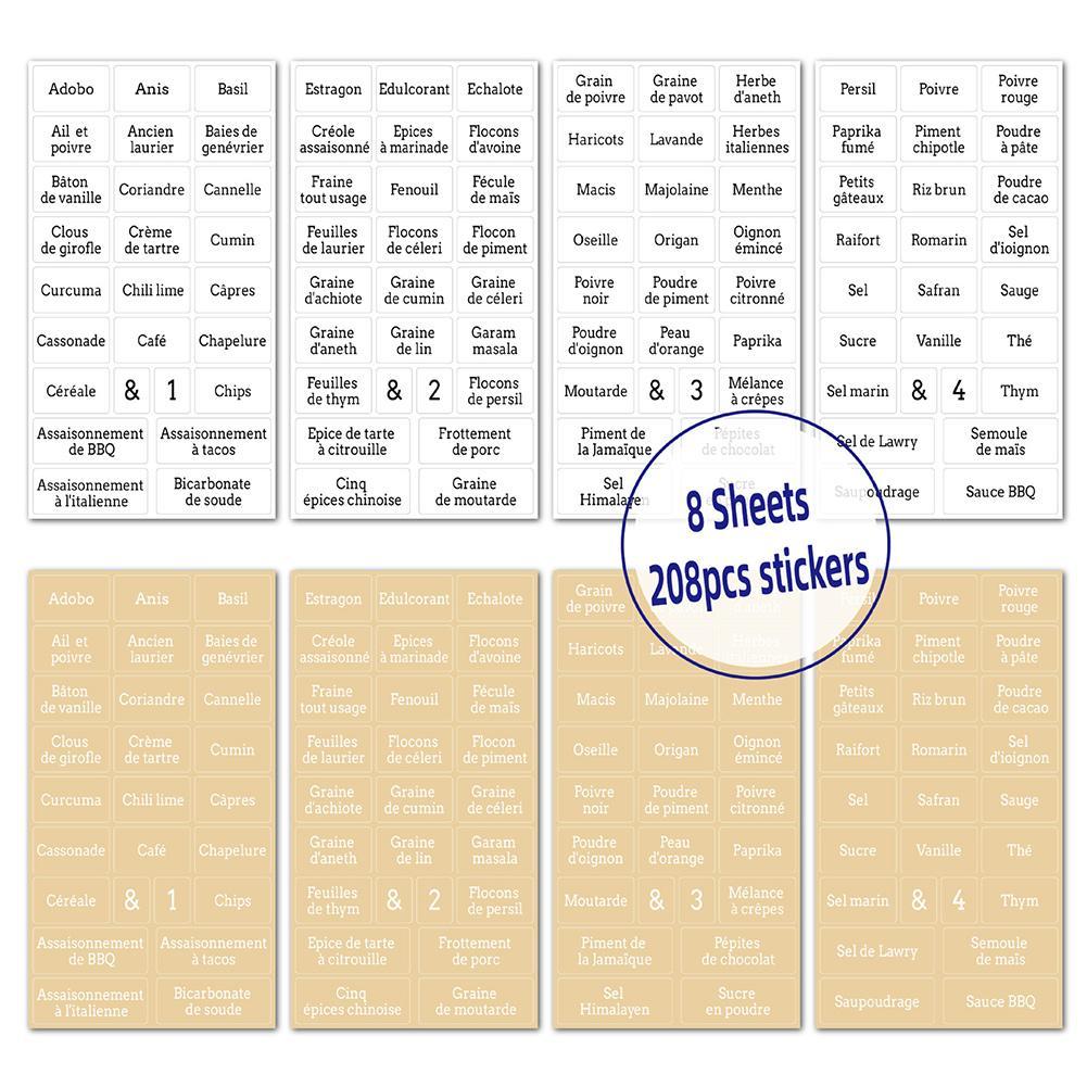 8 sheets Self-Adhesive Transparent Spice Stickers Waterproof Seasoning Preprinted Jam Marks Stickers Pantry Labels Stickers