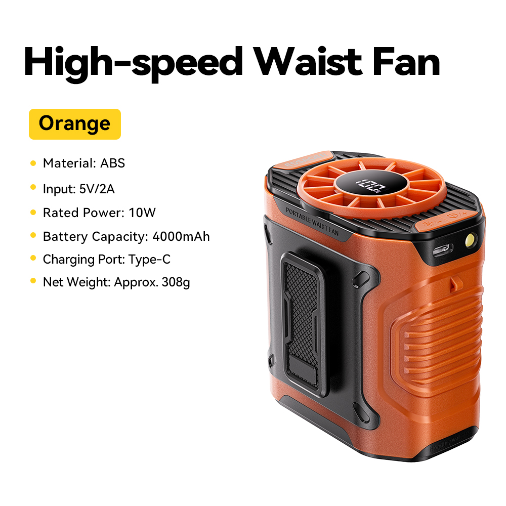Essager-ventilador de cintura de alta velocidad, ventilador portátil para exteriores, cuello colgante, viento fuerte con iluminación LED PowerBank para trabajo al aire libre: Default Title