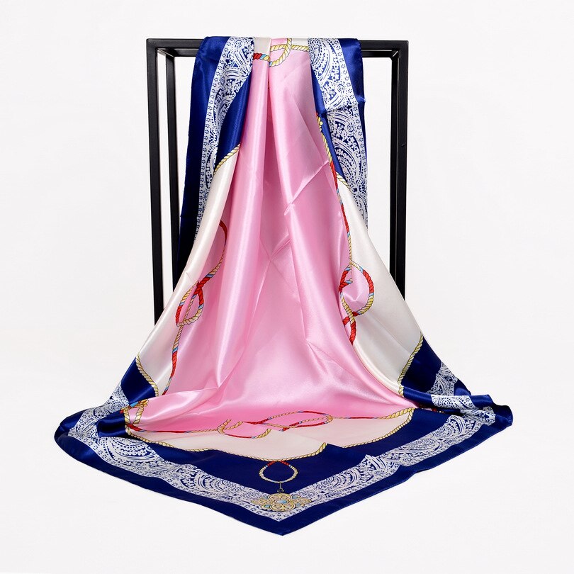 [Bysifa] Herfst Winter Dames Sjaals Accessoires Vrouwen Grote Zijde Vierkante Sjaals Wijn Rood Paisley Moslim Islamitische sjaal: blue pink