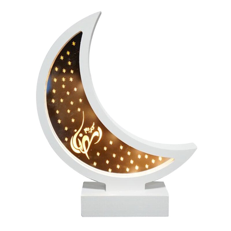 Ramadan Eid Mubarak Decorations Wooden Moon Ornament Arab Muslim Light Craft: MB