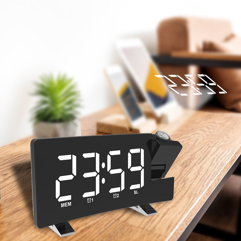 Snooze Alarm Clock Timer Rotating Backlight Projector Digital LED Clock FM Radio USB Projection Backlight