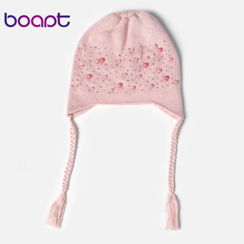 Kinderwintermuts met strass parel muts winter warme wollen uitverkoop gebreide muts kleine vlecht kind schattig meisje baby muts