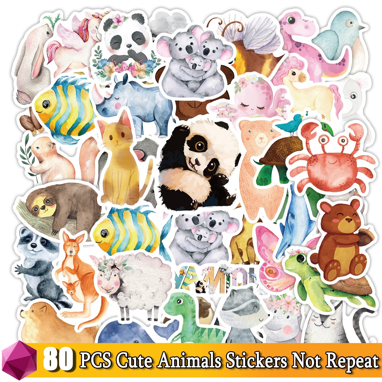 Easter Day Stickers Cartoon Anime Sticker Festival Pack for Laptop Bicycle Motorcycle Guitar Skateboard Decals Kids Toy Decal: 80 Pcs Cute Animals