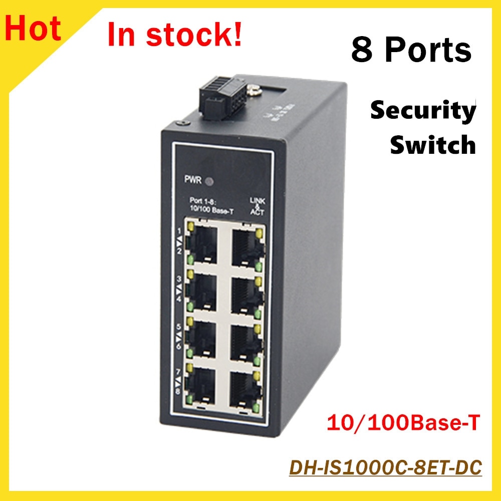 Originele Dahua 8 Poorten Unmanaged Security Industriële Schakelaar DH-IS1000C-8ET-DC 8*10/100Base-T Ethernet Poorten