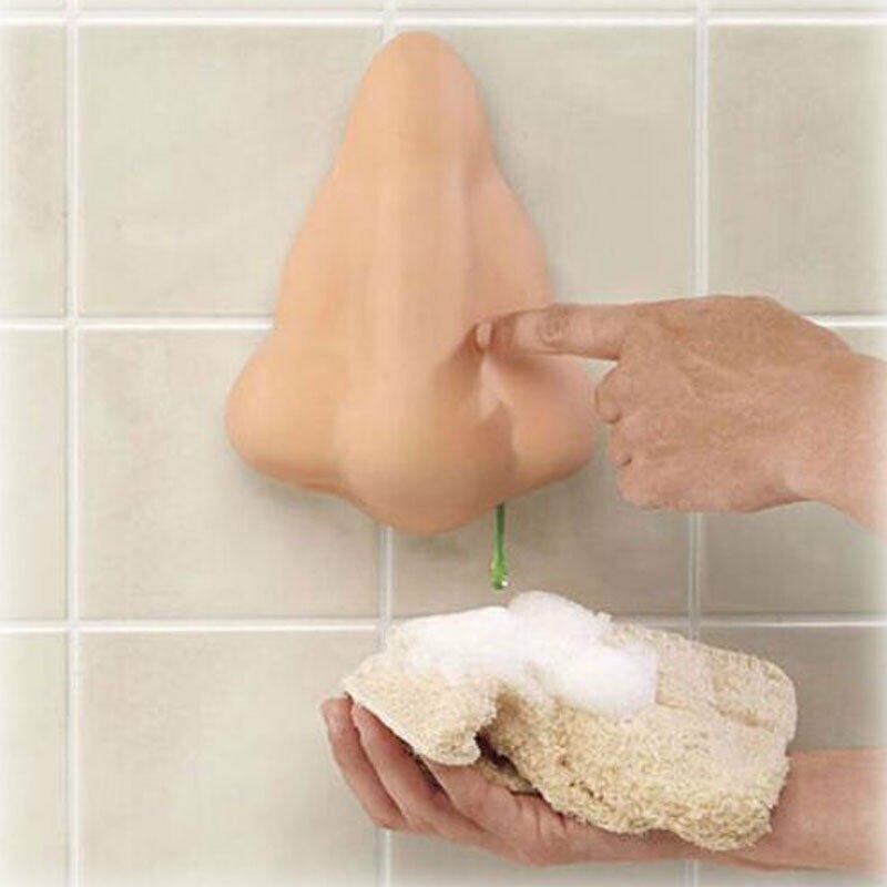 Sjov brusebad sanitizer næse form flydende sæbedispenser vægmonteret badeværelse med sugekrog