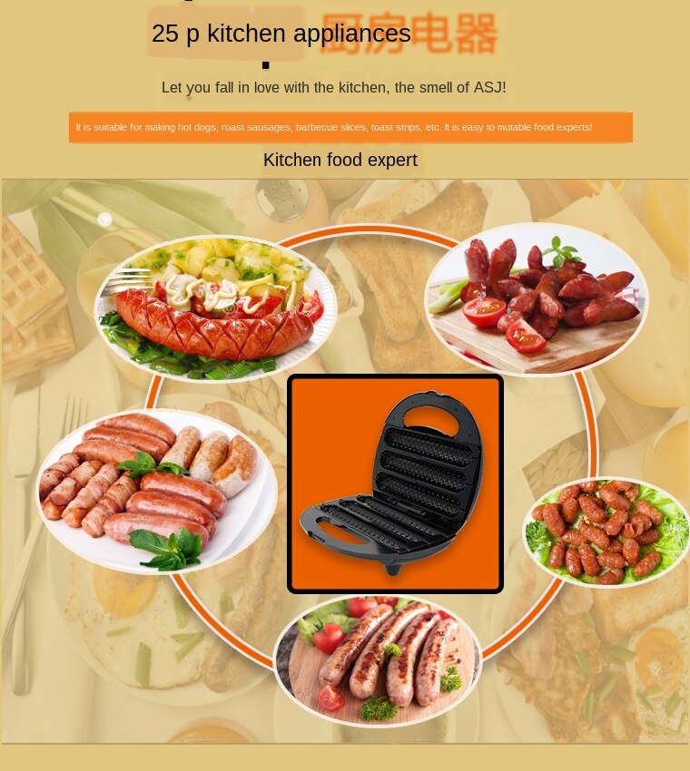 Household Grilled Sausage Dog Machine Electric Crispy Corn Hotdog Waffle Maker Breakfast Frying Pan Hotdog Corn Baking EU