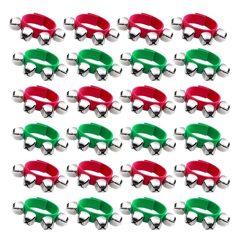 24 pièces bande poignet cloches Bracelets Jingle Musical cheville cloches rythme Instrument Percussion fête (rouge, vert): Default Title