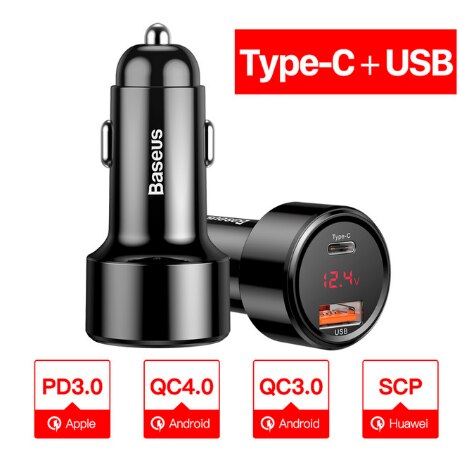 Baseus 45W Quick Charge 4.0 3.0 Usb Car Charger Voor Iphone 11 Pro Max Xiaomi Samsung QC4.0 QC3.0 Qc type C Pd Auto Fast Charger: Type C USB Black