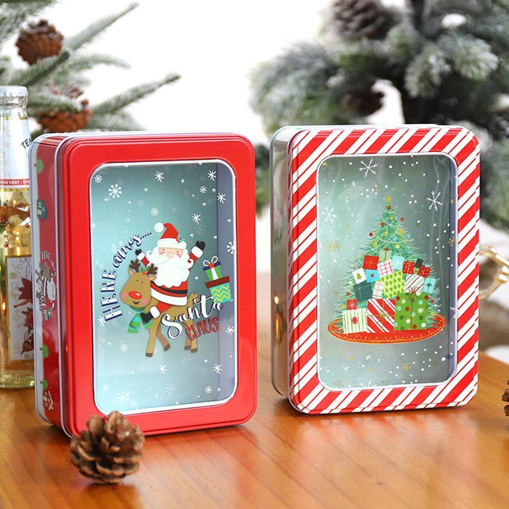 Boîte à biscuits en fer blanc, fenêtre transparente Rectangle Film carré emballage de noël boîte à chocolat cuisson boîte à bonbons T3Z8
