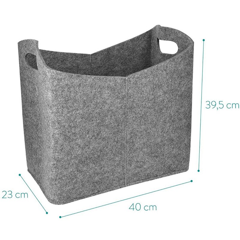 Filt brændekurv 40 x 23 x 39.5 cm -  pejs brændepose brændeholder med bærehåndtag til træ, avis, magasin, legetøj - s