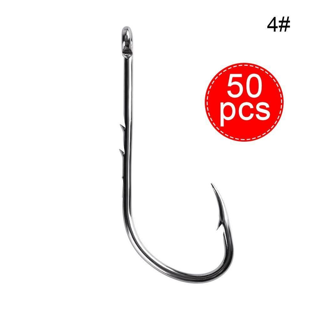 50pcs Double Back Barbed Single Hook Long Handle High Eye Barbed Straight Hook Steel Hook Fishing Fishing Carbon Tackl M9z7: hook D
