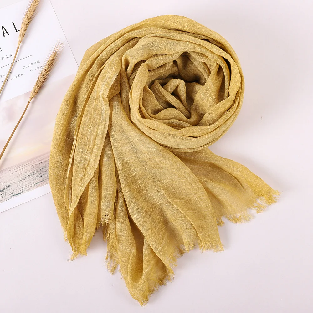 Printemps été nouvelle couleur unie laine coton et chanvre écharpe gland Art châle été imprimé polyvalent coton et chanvre tendance: Or