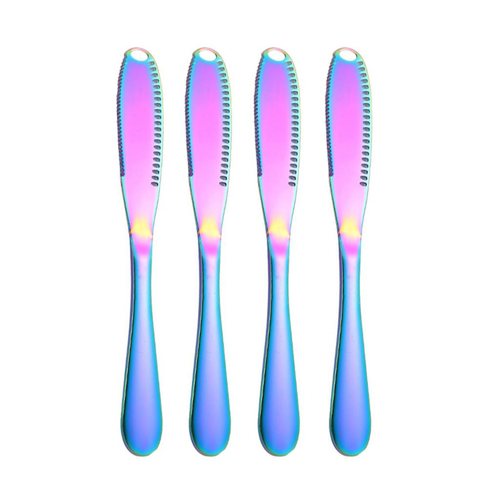 4 stk 304 smørstrøkniv i rustfritt stål skjærer krøller smørkniv med tagget kant: Fargerik