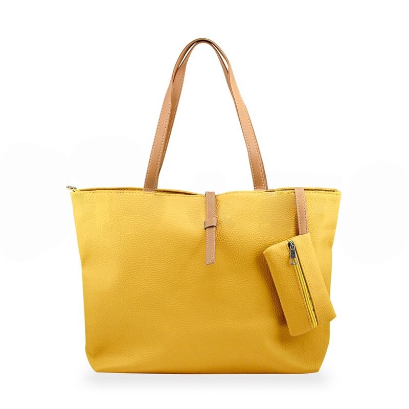 Solid Mother-In-Law Bags For Women Two-Piece Shoulder Bags Set Ladies Simple Messenger Bags Female Handbags Set: Yellow