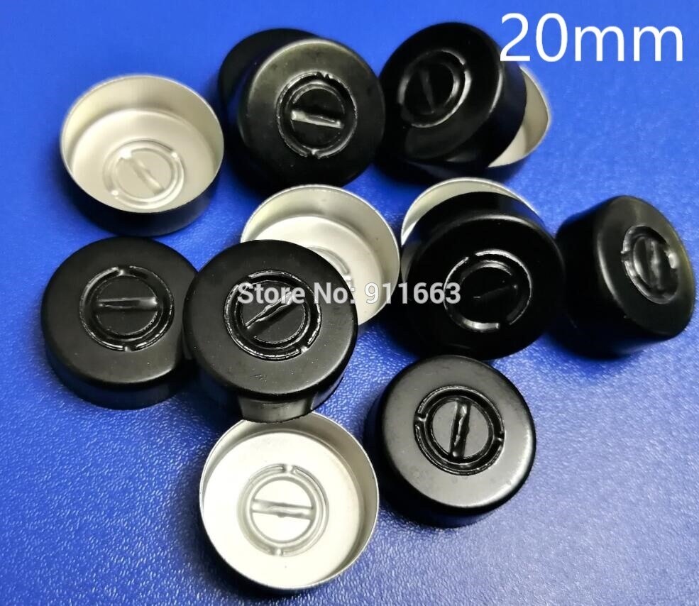 20mm aluminiowa nakładka, 30 sztuk/partia, czapki farmaceutyczne, korek uszczelniający fiolki, górna część uszczelniająca, zamknięta fiolka, aluminiowe blaty robić fiolki ze szkła zagniatanego: czarny