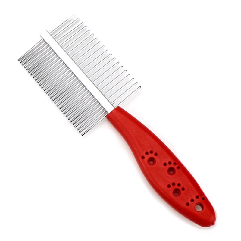 Double Row Pets Comb Dogs Cats Cosmetology Fine Wool Stainless Steel Plastic Handle Combs Cleaning Brushes Color Random