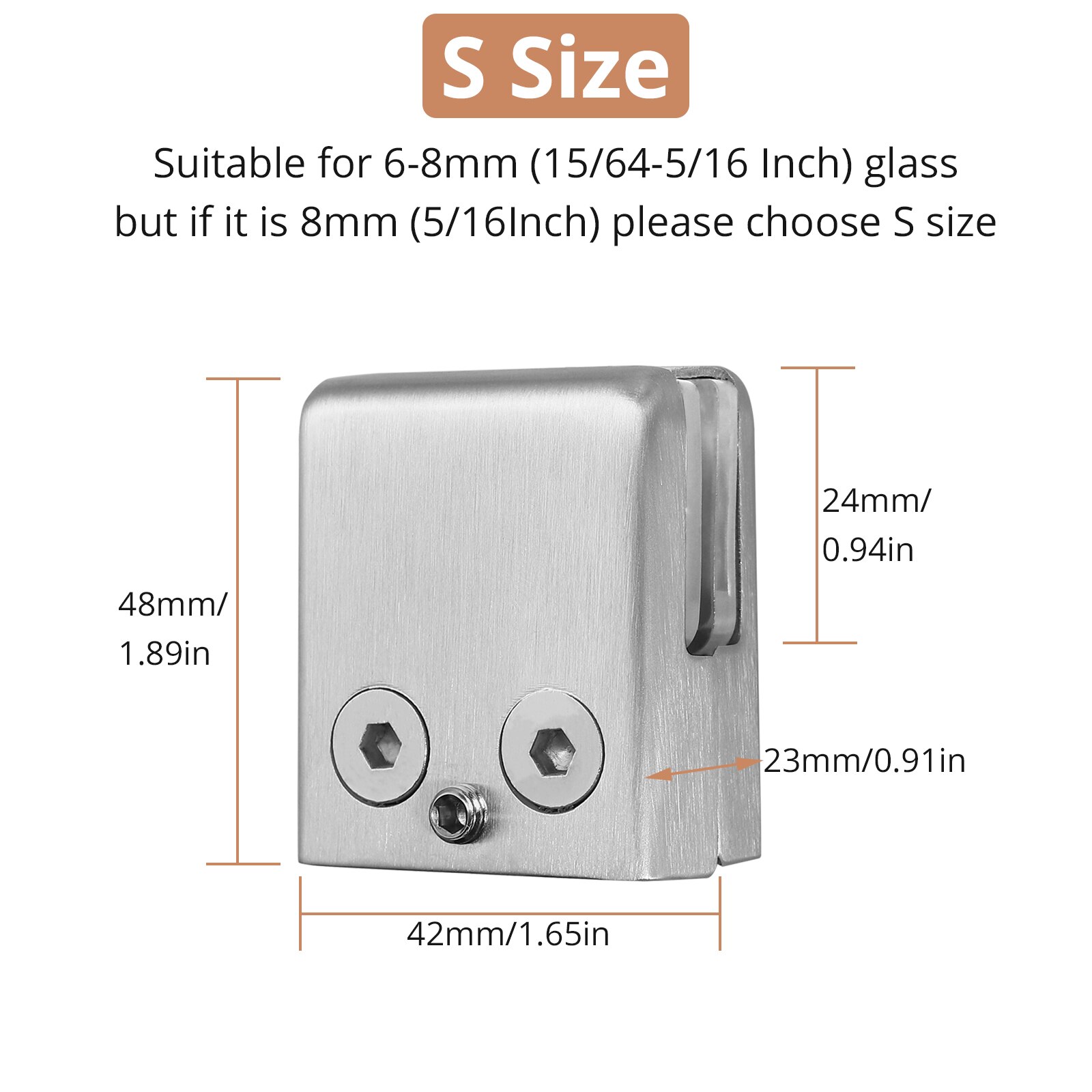 8Pcs 304 Stainless Steel Square Glass Clips Clamps Satin Polished Finish Glass Clamp Bracket Clip Hardware Holder 6-8mm